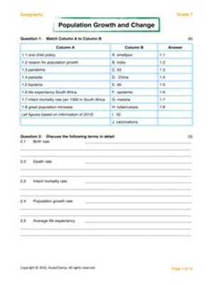 cover image of Grade 7 Geography Test 4: Population Growth & Change